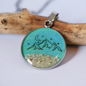 Necklace made of Slovenian Soča river sand with mountains in the background, Sand necklace, Mountain necklace, Sand jewelry, Memory Gift