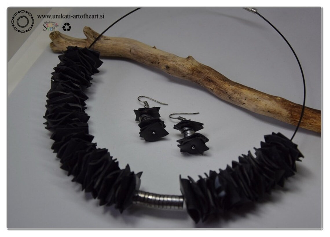 Black Inner Tube Jewelry Set Recycled Bicycle Jewelry Etsy