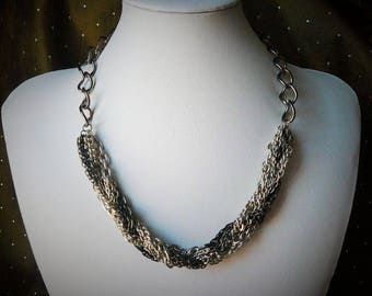 Chain Necklace, Twist Necklace, Black and Silver Necklace, Big Necklace, Boho Necklace, Fashion Necklace, Mesh Necklace, Braided Necklace