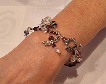 Multi-strand armband, Dragonfly armband, bedelarmband, handgemaakte armband, glazen armband, glazen kralen armband, sieraden