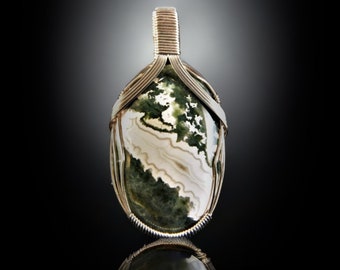 Ocean Jasper (Green and White) Sterling Silver Modern Wire Wrapped Pendant