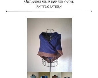 Outlander Shawl PATTERN Claire shawl knitting pattern outlander inspired shawl TUTORIAL navy blue brown wool alpaca medieval shawl Lilith