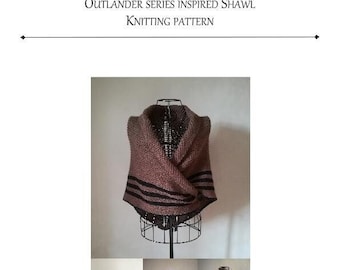 Outlander Shawl PATTERN Claire shawl knitting pattern outlander inspired shawl Tutorial brown black stripes tricot ENGLISH FRENCH Lilith