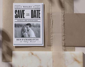 Plantilla de invitación de boda editable, invitación de boda de periódico, plantilla de invitación de boda, invitación de boda moderna