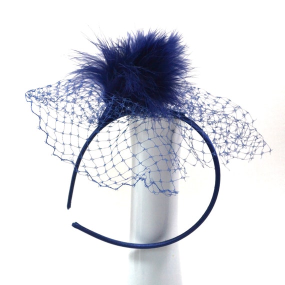 Blue Fascinator Veil Headband With Feathers 40s Headpiece Etsy