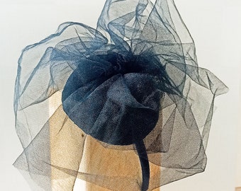 Black fascinator with veil elegant for gothic wedding and special events, with headband