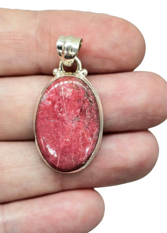 Oval Thulite Pendant, Vibrant Pink Gemstone, Pink Zoisite, Rosaline Crystal, Love Stone, Compassion Stone, Sterling Silver, Genuine Gem