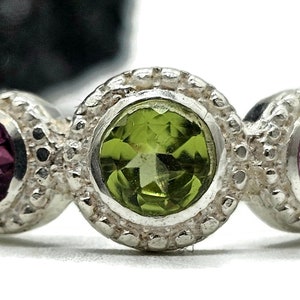 Peridot & Pink Tourmaline Ring, Size M, Sterling Silver, Trilogy Ring, Three Stone Ring, August / October Birthstones, Protection Amulet
