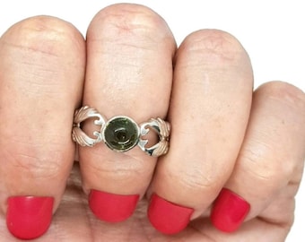 Anello con tormalina verde, misura 7.25 US, argento sterling, pietra energetica della terra, gemma protettiva, pietra della felicità, vibrazione piacevole, floreale