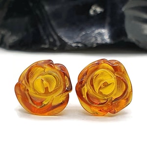 Clous d&#39;oreilles en ambre de la Baltique, clous d&#39;oreilles fleurs, boucles d&#39;oreilles florales en ambre, 34 à 48 millions d&#39;années, résine d&#39;arbre fossilisée, équilibre, sagesse, force, succès