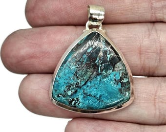Statement Shattuckite Pendant, Sterling Silver, mix of Azurite, Chrysocolla & Malachite Gemstones, Vivid Blue and Green Colour, Spirit Guide