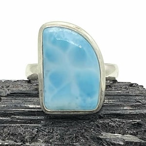 Larimar Ring, Size 8.25, Dolphin Stone, Sterling Silver, Stone of Atlantis, Spiritual Gemstone, Volcanic Stone, Calming, Links Heart & Mind