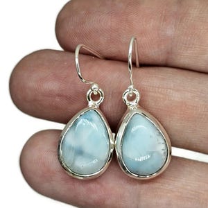 Teardrop Larimar Earrings, Blue & White Stone, Dolphin Stone, Stone of Atlantis, Sterling Silver, Spiritual Sone, Deep Powers, Volcanic Gem