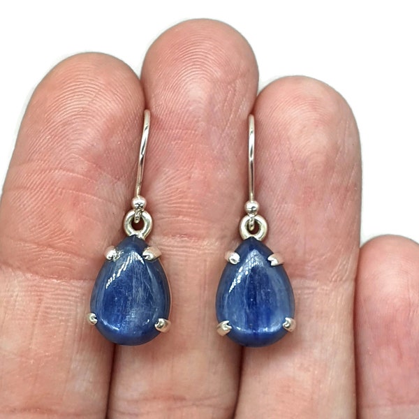 Kyanite Earrings, Sterling Silver, Pear Shaped, Genuine Gemstone, Beneficial in negotiations and communication, Loyalty Gemstone, Blue Stone