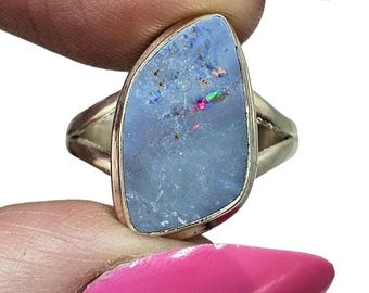 Opulent Opal Ring, Size O, October Birthstone, Australian Opal, Good Luck Stone, Hope Gem, Sterling Silver, Aura Gemstone, Psychic Stone