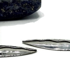 Bold & Long Silver Earrings, Zig Zag Hammered Design, Sterling Silver, Marquise Shaped, Leaf Design, Statement Earrings image 7
