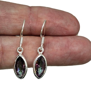 Boucles d’oreilles Mystic Topaz, en forme de marquise, 4 carats, argent sterling, gemme violette/verte, topaze de feu, topaze arc-en-ciel, glace d’Alaska, topaze blanche