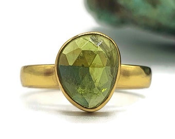 Rose Cut Peridot Ring, Size 8, Sterling Silver, 18K gold Electroplated, Natural Gemstone, August Birthstone, Protection Stone, Destiny Stone