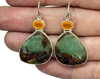Chrysoprase & Carnelian Earrings, Sterling Silver, Chalcedony Gems, Alternative May Birthstone, Joy and Happiness Gemstone, Expression Gem