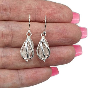 Raw Herkimer Diamond Cage Earrings, April Birthstone, Sterling Silver, Rough Gemstone, Stone of Attunement, Energy Amplifier, Guidance Stone
