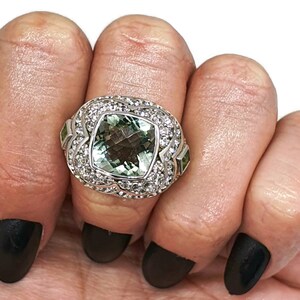 Green Amethyst Prasiolite /& White Zircon Ring Size 8.5 925 Sterling