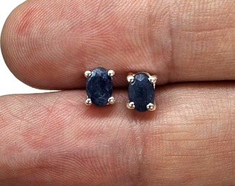 Australian Sapphire studs, 1.78 carats, Sterling Silver, Oval facet, Blue Sapphire, September Birthstone, Wisdom Stone, Love Stone, Natural