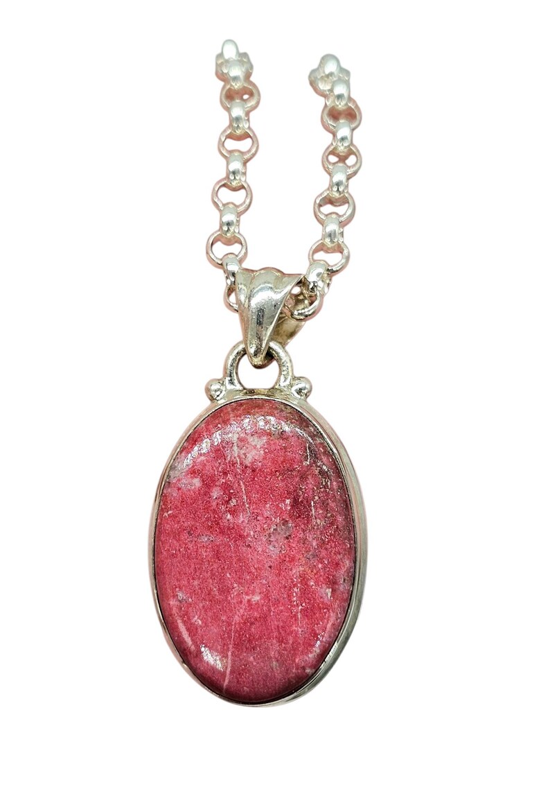 Ciondolo ovale in tulite, gemma rosa vibrante, zoisite rosa, cristallo rosalina, pietra dell'amore, pietra della compassione, argento sterling, gemma autentica immagine 2