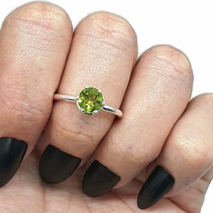 Peridot Ring, 3 Sizes, Sterling Silver, August Birthstone, Solitaire Ring, Destiny Stone, 16th Anniversary Gemstone, Round Shaped, Prong Set