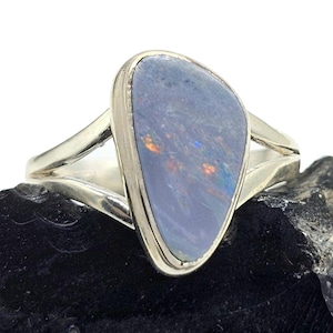 Ring met dubbele opaal, maat S, geboortesteen van oktober, Australische opaal, sterling zilver, aura-edelsteen, paranormale steen, echte roze-blauwe opaal