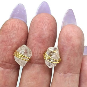 Raw Herkimer Diamond Studs, April Birthstone, Sterling Silver, 18k gold Plated, Energy Amplifier, Guidance Stone, Double Terminated Quartz