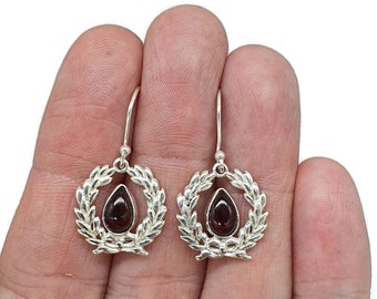 Garnet Garland Earrings, Sterling Silver, January Birthstone, Pear Shaped, Bezel Set, Love & Devotion Stone, Energising Stone, Regenerator