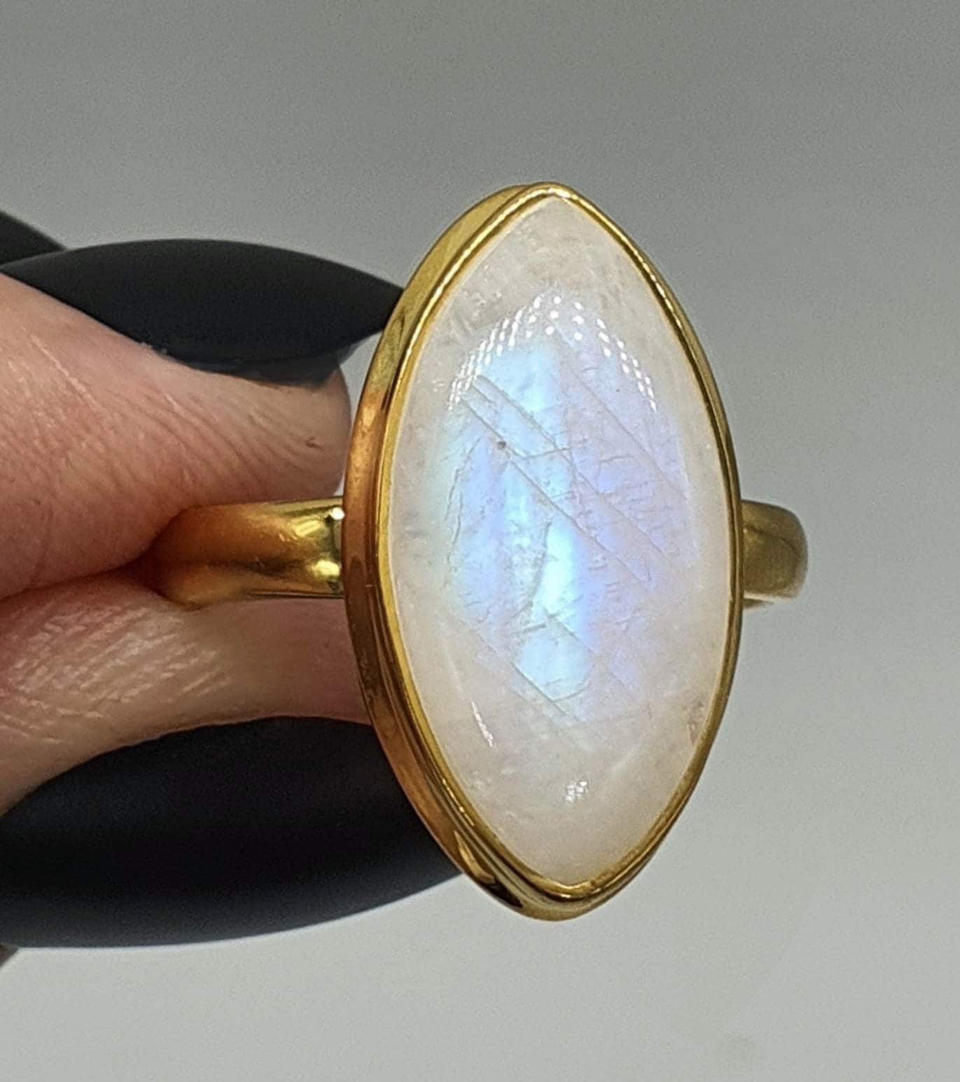 Rainbow Moonstone Gemstone Gold Plated Sterling Silver Ring size 8 