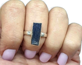 Raw Kyanite Ring, Size 8, Sterling Silver, Rectangle Design, Gemstone for negotiations & communication, Loyalty Gemstone, Rough Gemstone