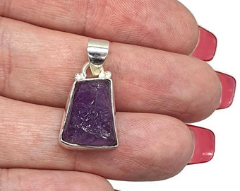 Raw Amethyst Pendant, Sterling Silver, February Birthstone, Rectangle Shaped, Rough Amethyst, Protection Stone, Purple Gemstone