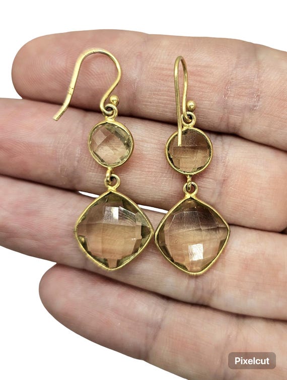 Lemon Quartz Earrings, Gold Plated Sterling Silver, Joy