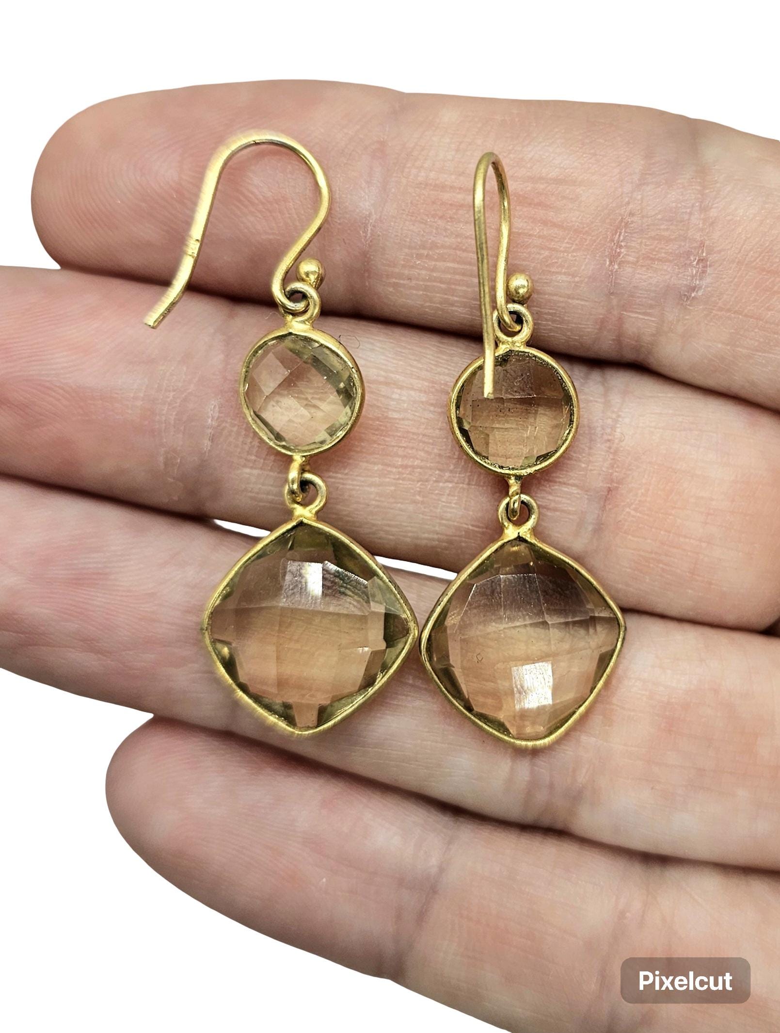Lemon Quartz Earrings, Gold Plated Sterling Silver, Joy