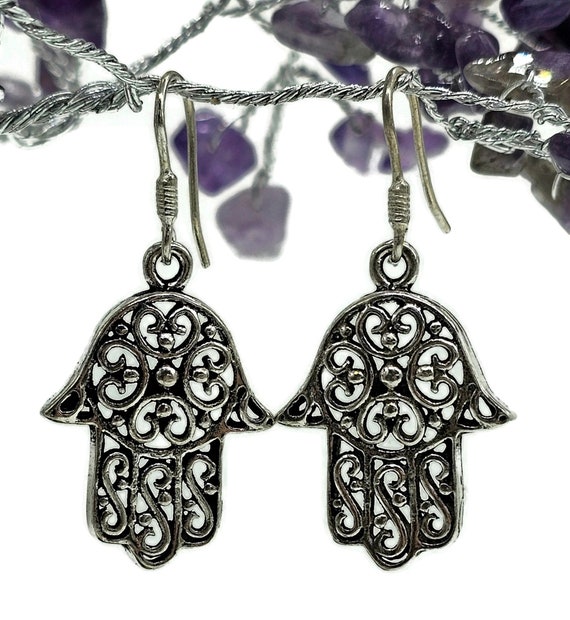 Hamsa Earrings - Oxidized Silver Hamsa Earrings - Oxidized Silver