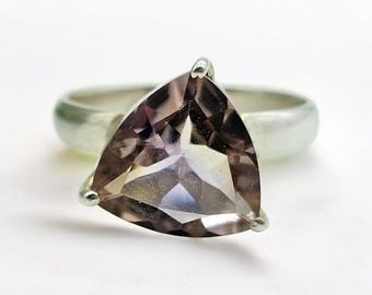 Trillion Ametrin Ring, Sterling Silber, Amethyst Citrin Edelstein, Dreiecksschliff, Balance Stein