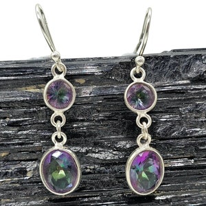 Boucles d'oreilles doubles topaze mystique, forme ronde/ovale, argent sterling, gemme violette/verte, topaze de feu, topaze arc-en-ciel, glace d'Alaska, topaze blanche