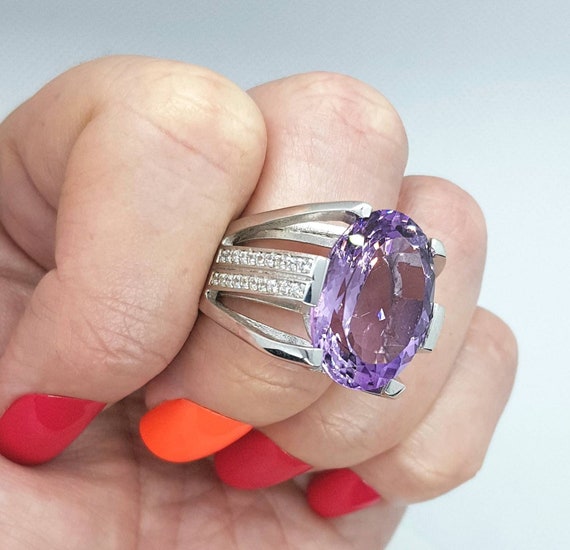 Magnifique Brillant Multi Pierres Précieuses Améthyste Naturelle Blanc Zircon Silver Ring Taille 6 7 8 9