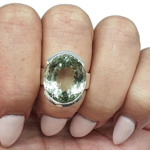 15 carat Green Amethyst Ring, Size 7, Sterling Silver, Prasiolite Ring, Oval Shaped, Clears Negativity, Alternative August Birthstone, NEW