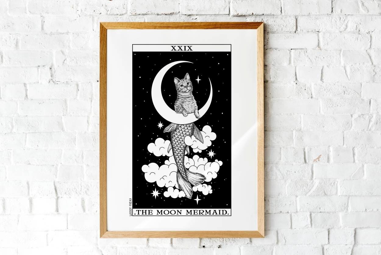 Illustration de Chat Sirène Dans La Lune
