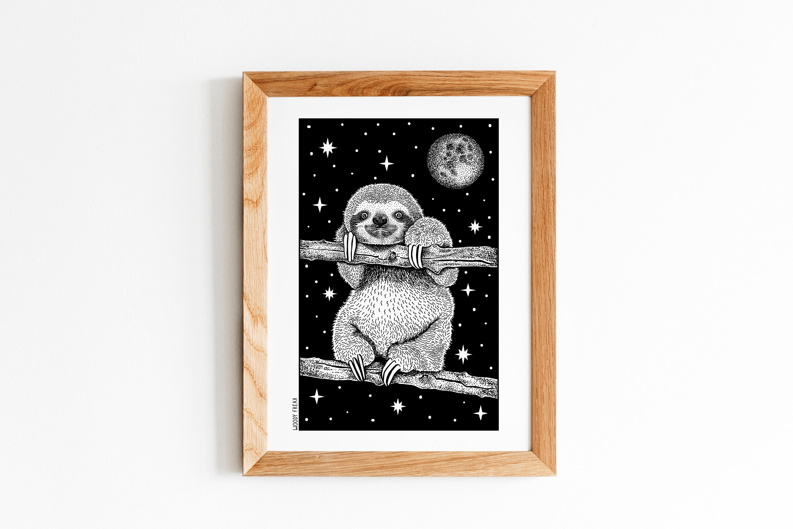 Illustration en Édition Limitée d'un Paresseux et La Lune