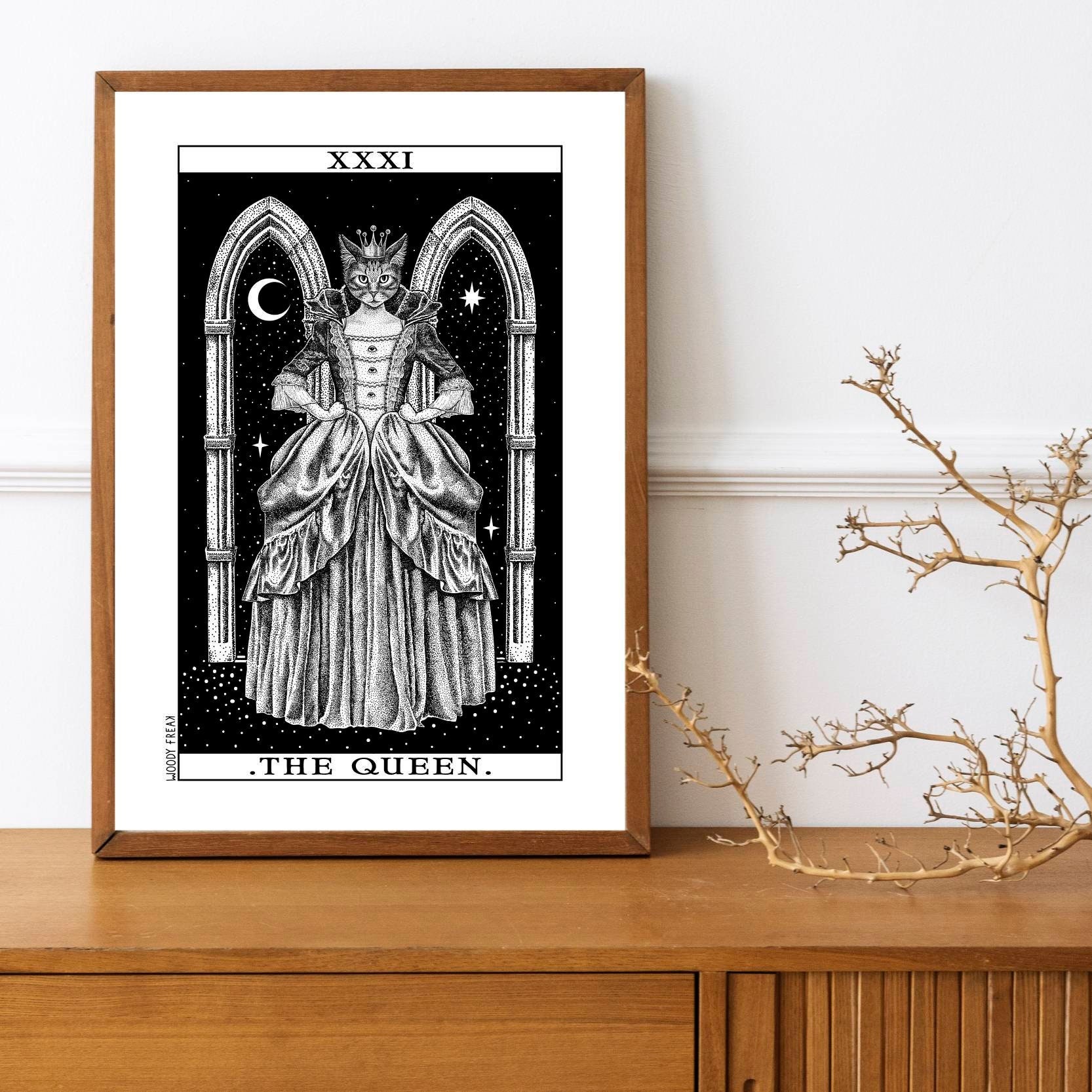 Affiche A3 de Chat Reine Sorcière Dans Le Tarot