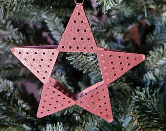 Vintage Christmas Metal Copper Glitter Star 3D Ornament Knick Knack, Holiday, Retro, Noel, Tree Trimming, Christmas Star, Country Farmhouse