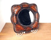 Vintage Dark Brown Octagon Rattan Weaved Wall Mounted Round Mirror, Wicker Boho Mirror, Dark Brown Mirror, Rustic Wedding, Wall Mounted