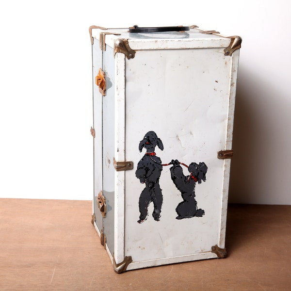 Vintage 1950's poddle, Brass Doll Travel Metal Case, Overnight Cosmetic Bag, Luggage,Retro,Rockabilly, Dapper, Children's Case,toys storage