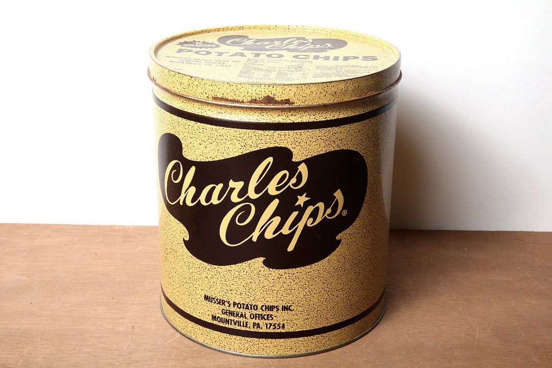 Vintage Charles Chips Tin From 1970's, BOHO, Rustic Wedding, Large