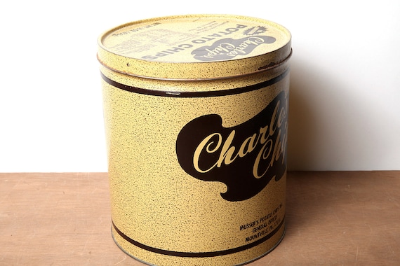 Vintage Charles Chips Tin From 1970's, BOHO, Rustic Wedding, Large