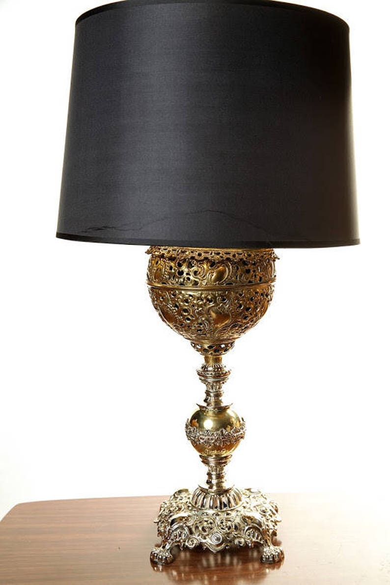 1895 Banquet Antique Oil Lamp Brass Ornate Black And Image 0